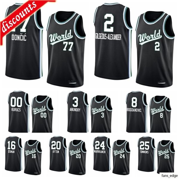 

men's world team rj barrett rui jersey hachimura luka doncic shai gilgeous-alexander rising star basketball, Black;red