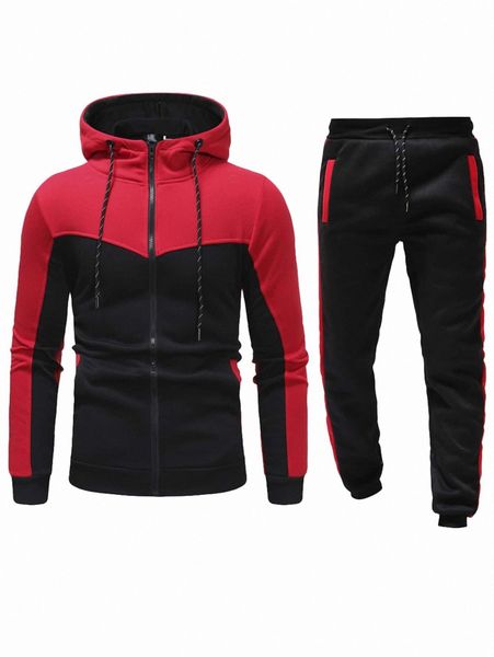 

men two tone zip up hoodie with joggers t5f3#, Gray