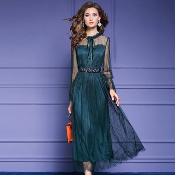 

2021 new superior quality french mesh spring autumn office lady women's clothing beading dress plus size a-line dresses j6z1, Black;gray
