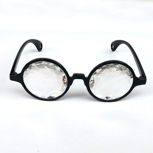 

sunglasses emazing classic round with clear kaleisocope glass lens, White;black