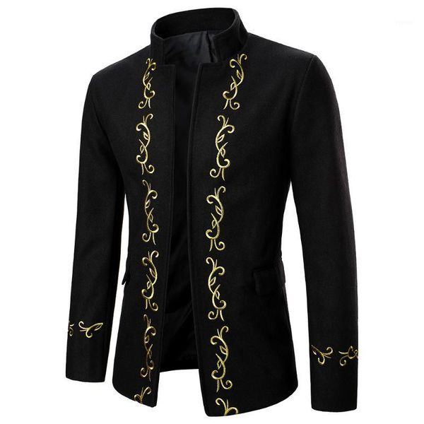 

men's jackets winter men jacket casual fashion stand collar gold embroidery design classic coat, Black;brown