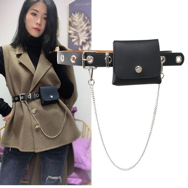 

belts 2021 fashion chain waist bag women's belt small recycled pu mini, Black;brown