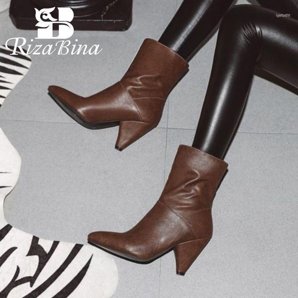 

boots rizabina size 35-47 women ankle warm fur special heels pointed toe shoes fashion solid color pu leather footwear11, Black