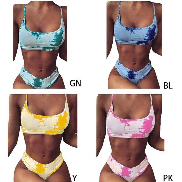 

women bikini tie-dye gradient bandage swimsuit push up high cut beachwear