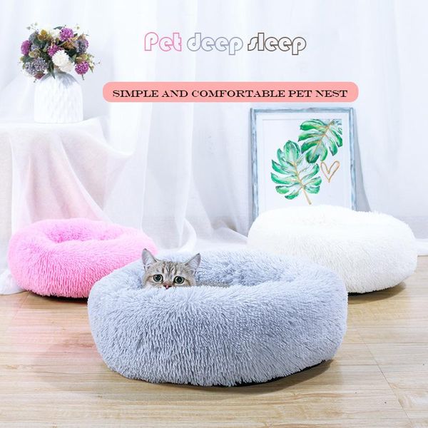 

kennels & pens pet dog bed round dogs house winter warm sleeping cat bag super comfy long plush puppy cushion soft washable cats kennel