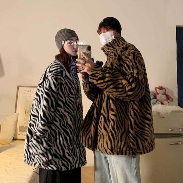 

women's jackets leopard print thin jacket men women streetwear lovers spring sweatshirt 2021 korean thick vintage imitation lamb wool c, Black;brown