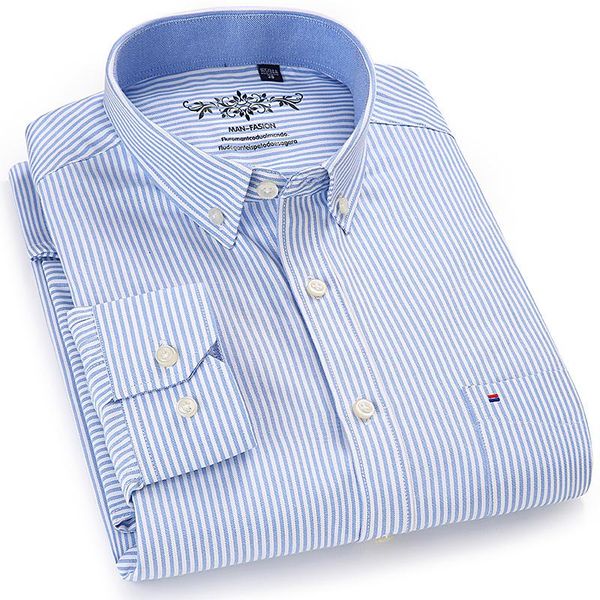 

men's work casual regular-fit oxford striped plaid checkered shirts single patch pocket long-sleeve thick gingham striped shirt, White;black