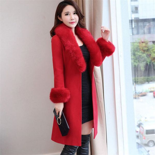 

2021 Woolen Winter Coat Women Korean Version of the Self-cultivation Large Fur Collar Jackets Wool-coat Jacket Ha4u, Khaki