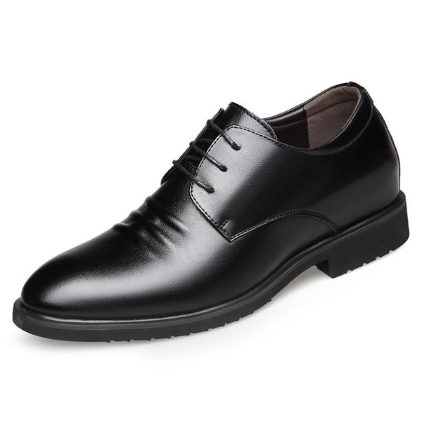 

flat / height increase 5cm men basic dress shoes cow split leather office formal shoes male derby shoes brown black 2021
