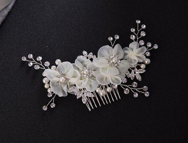 

hair clips & barrettes europe and america bridal flowers comb white silk yarn flower jewellery, Golden;silver