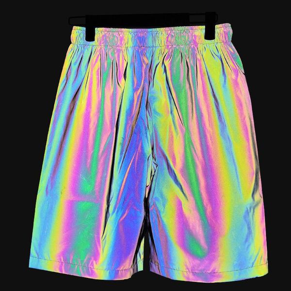 

men night colorful reflective shorts casual jogger shorts mens nightclub stage costume street hip hop punk us size wz026, White;black