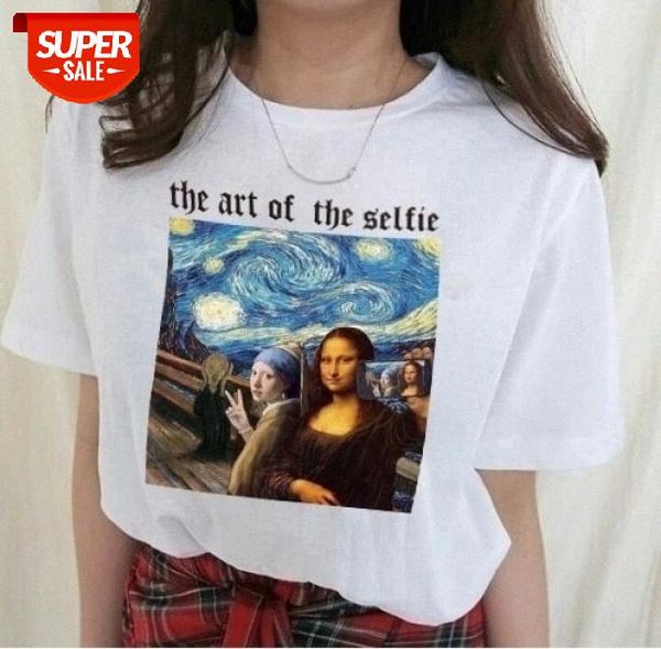 

sunfiz YF The Art of the Selfie Funny Tshirt Fashion Printed T-Shirt Mona Lisa Starry Knight Art Funny T Shirt #dY3H, White