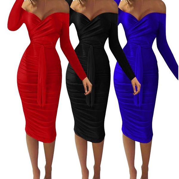 

casual dresses fashion solid ladies long sleeve bodycon dress hollow out women party spring autumn elegant off shoulder, Black;gray