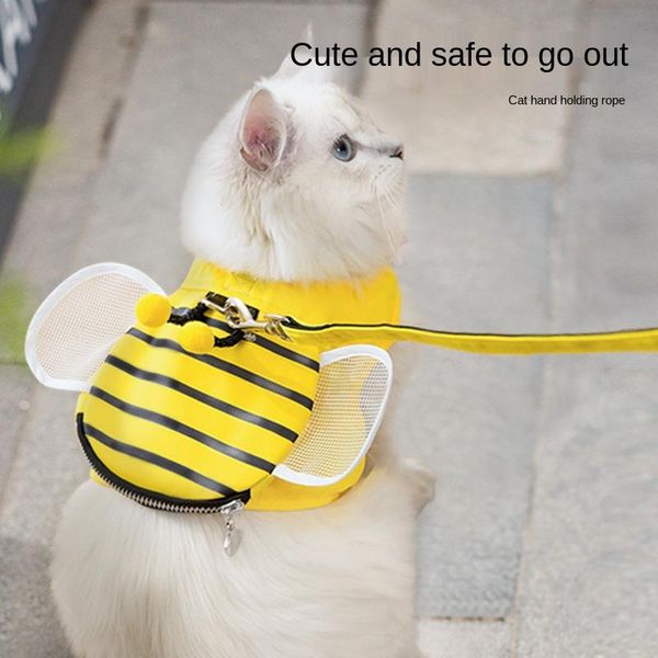 

cartoon animal design cat traction rope woven fabric vest type cat collar strap lovely adjustable outdoor pet traction zh873