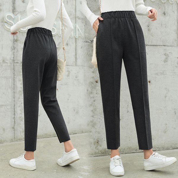 

elastic on waist women's wool pants 2021 fall and winter new high from the wild casual fashion temperament was thin feet nine 5v10, Black;white