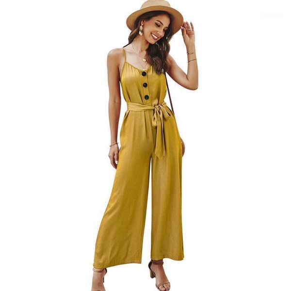 

women's jumpsuits & rompers spaghetti strap pants for women 2021 fashion loose jumpsuit wide leg ladies elegant playsuit female1, Black;white