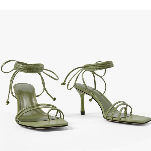 

summer 2021 new women shoes retro ankle strap high heel clip toe strap high heels sqaure ladies party career sandals, Black