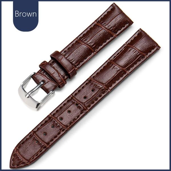 

watch bands handmade genuine leather band with stainless steel buckle comfortable fashion watchband accessories, Black;brown
