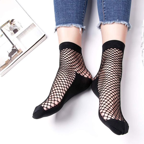 1Pair Moda Girls Girls Lady Sexy Lace Ankle High FishNet Mesh Líquido Cor Solid Crew Summer Summer Meias respiráveis Chegada