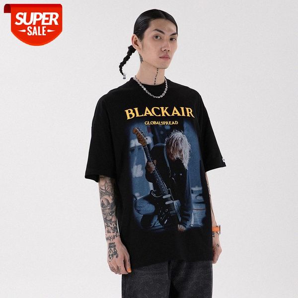 

rock character printed short-sleeved t-shirt men's ins european and american high street round neck five-point sleeves flow half #se7a, White;black