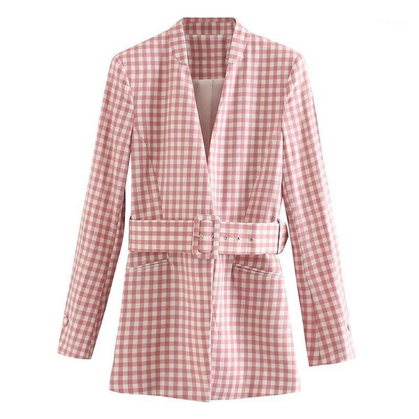 

women's jackets woman jacket pink plaid waist tie suit female coats autumn spring ct041, Black;brown