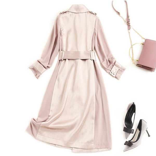 

women's trench coats mid-length coat women autumn loose windbreaker drawstring casual stand collar 2021 spring clothes slim waist short, Tan;black