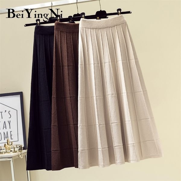

beiyingni vintage skirt women knit high waist a line soft casual elegant black skirts streetwear spring autumn fashion midi saia 210310