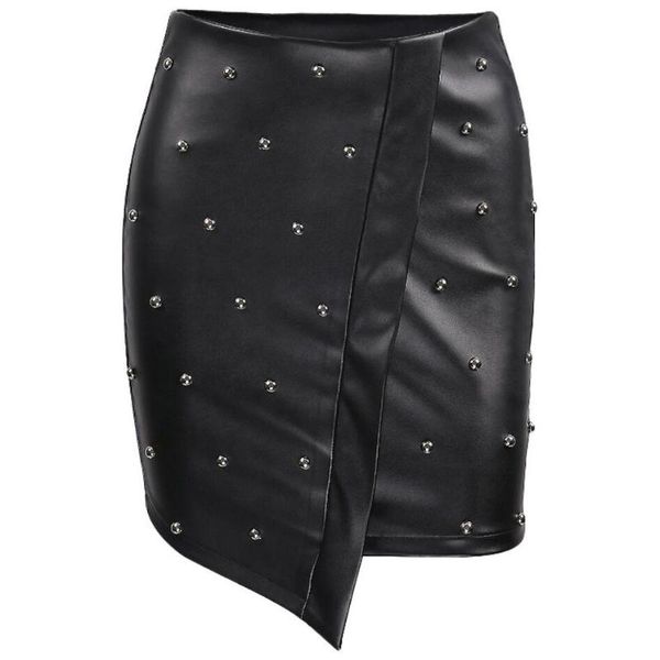 

skirts pu leather short skirt women 2021 autumn black mini rivet high waist pencil