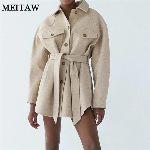 

women's jackets women woolen jacket coat 2021 autumn winter casual solid long sleeve pocket with belt vintage office outerwear, Black;brown