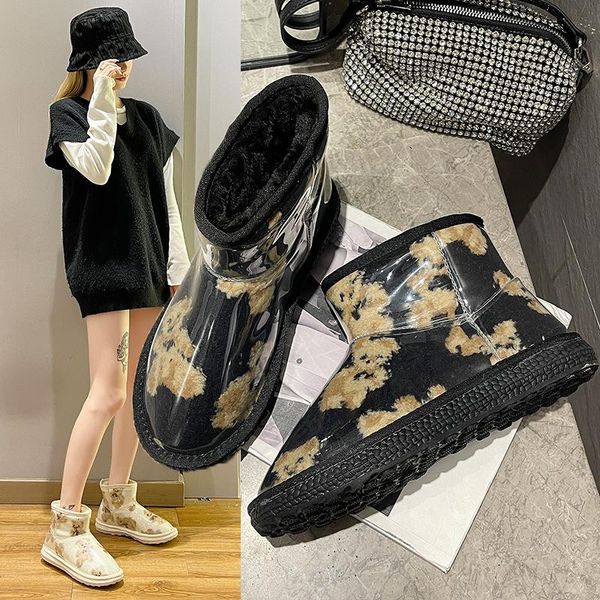 

boots 2021 women's winter plush platform fashion all-match snow cute waterproof warm ankle bread shoes round toe, Black