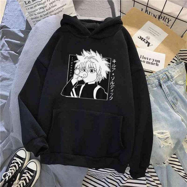 

kawaii x hunter hoodies sweatshirt killua zoldyck anime manga losse hooded sweater hoody trui clothing, Black