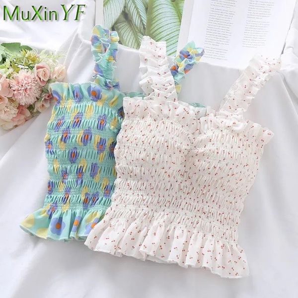 

women's tanks & camis 2021 summer girls sweet ruffles slim tank women fashion short sleeveless camisole ladies beach travel print slin, White