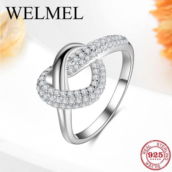 

cluster rings 100% 925 sterling silver radiant dazzling cz elegance eternal intertwined heart women jewelry, Golden;silver