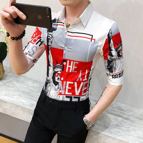 

2021 spring for designer shirt print casual short sleeve thin fit shirts dressed in streetwear men's clothes o9g6, White;black