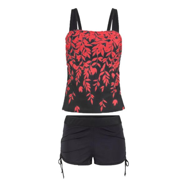 

women's swimwear tankini large bikini set digital print suspender beach split swimsuit sliing high waist, White;black