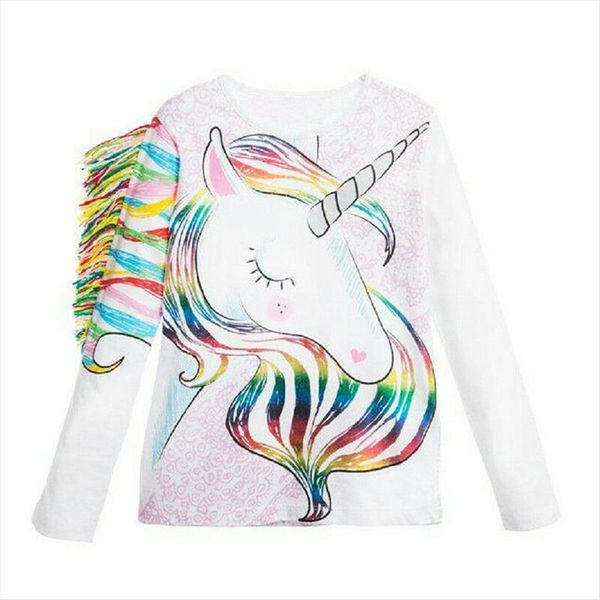 

casual toddler kids girls cartoon unicorn long sleeve t shirt clothes 1 6y, Blue