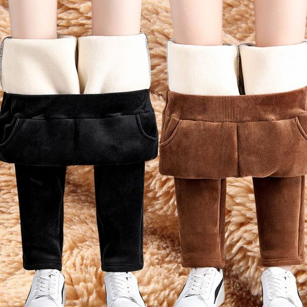 

women's pants & capris winter plus size warm cashmere trousers vintage slim waist add velvet lady casual thickening corduroy straight w, Black;white