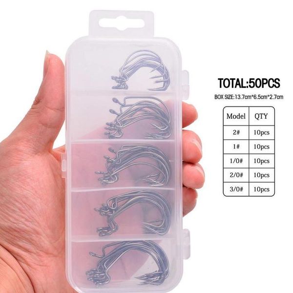

50pcs/box offset fishing hook jig head wide crank fishhook for soft worm lure barbed carp fishing hooks #3/0 #2/0 #1 jlldza