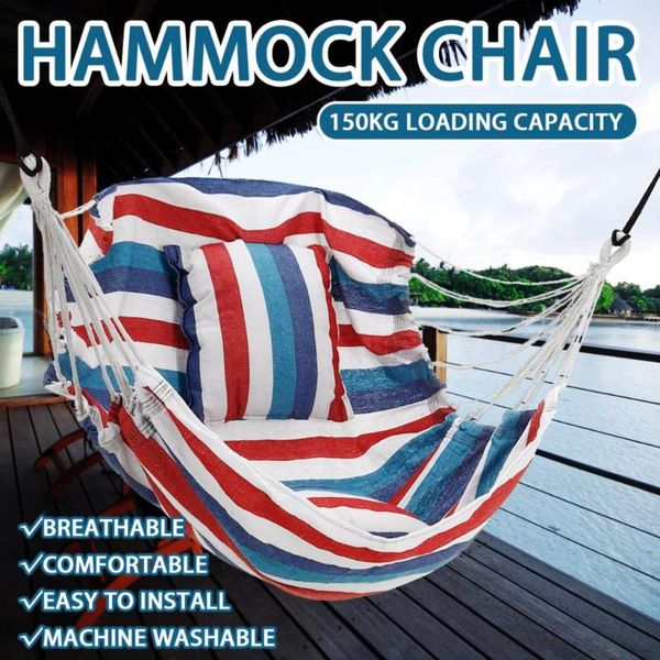 

camp furniture bedroom hanging hammock chair adults kids indoor thickened outdoor swing seat travel camping hammocks swings and 2 pillows