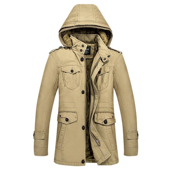 

men's trench coats winter designer fashion hood 100% cotton plus size fleece thick casual coat men l~6xl cf5809, Tan;black