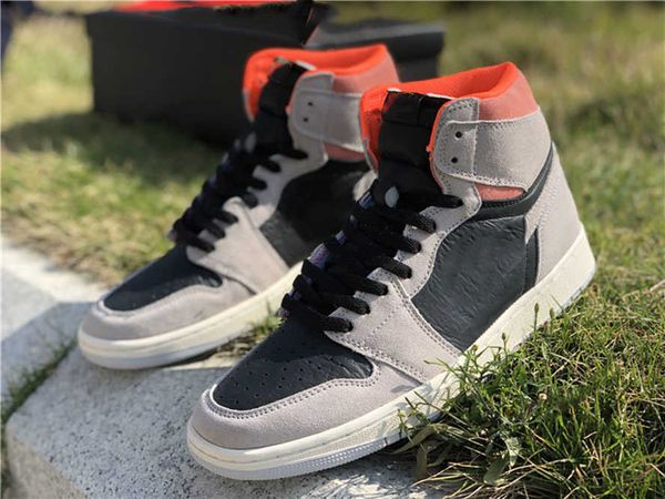 

genuine jumpman 1 high men's basketball shoes gray and black color matching sports shoelace shoe box full size 40--47.5