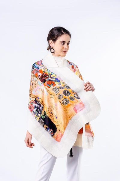 

scarves nomads felt gustav klimt maria munk white silk shawl, Blue;gray