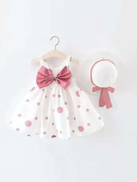 

toddler girls big bow polka dot dress with hat she, Red;yellow
