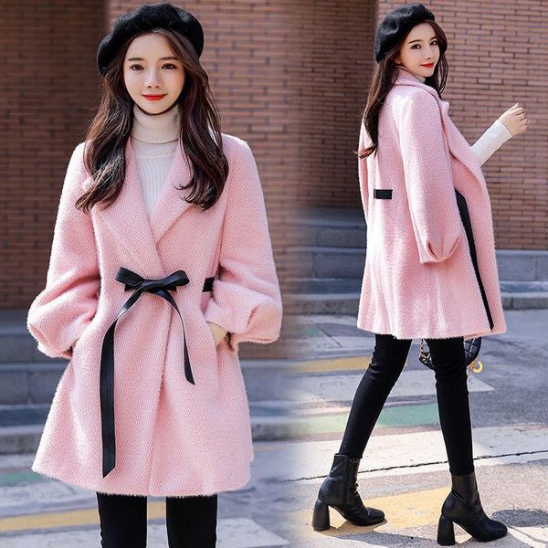 

women's wool & blends mink woolen coat women mid-length 2021 autumn and winter thickened nizi parka fashion loose slim jacket female hi, Black