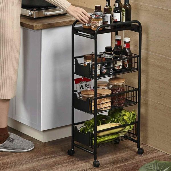 

hooks & rails metal 4 tiers kitchen storage rack drinks condiment holder organizer rolling utility trolley cart shelf racks stand