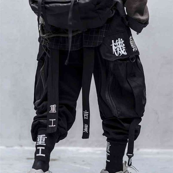 

japanese streetwear techwear cargo pants for men baggy wide leg black jogger 210810