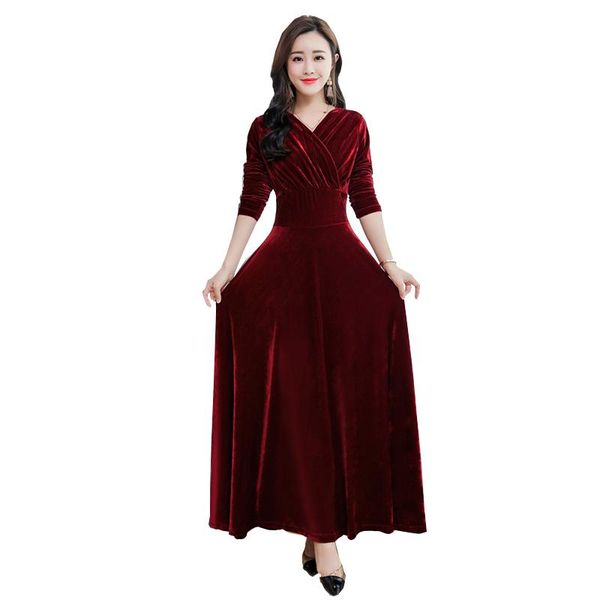 

casual dresses women autumn winter gold velvet maxi long dress female vintage party ladies formal elegant slim vestidosfc618, Black;gray