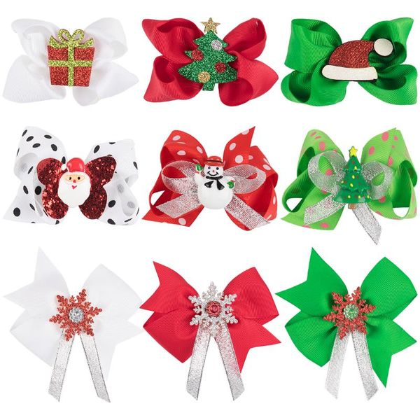 

hair accessories 1pc 3inch girls christmas bows ribbon bow clips party for children kids, Slivery;white