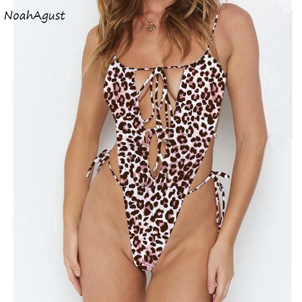 

one-piece suits leopard one piece swimsuit high cut trikini backless bodysuit thong bathing suit bandage monokini black pink women swim