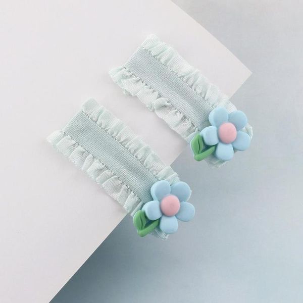 

2pcs cartoon cloth lace hairpins barrettes colorful flower hair clips for girls kids children bb bangs clip hair accessories, Slivery;white